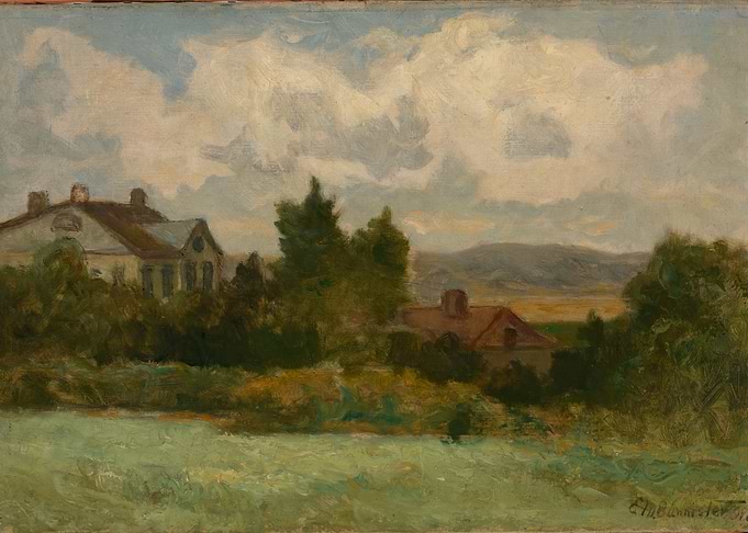 Landscape Painting with Houses and Trees