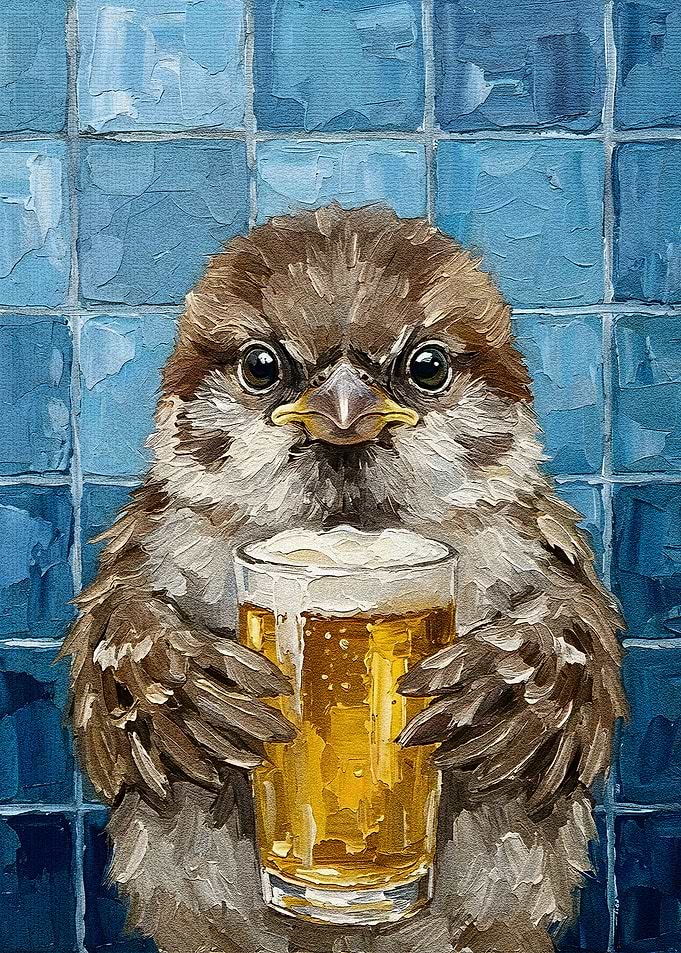 Sparrow with Beer Painting