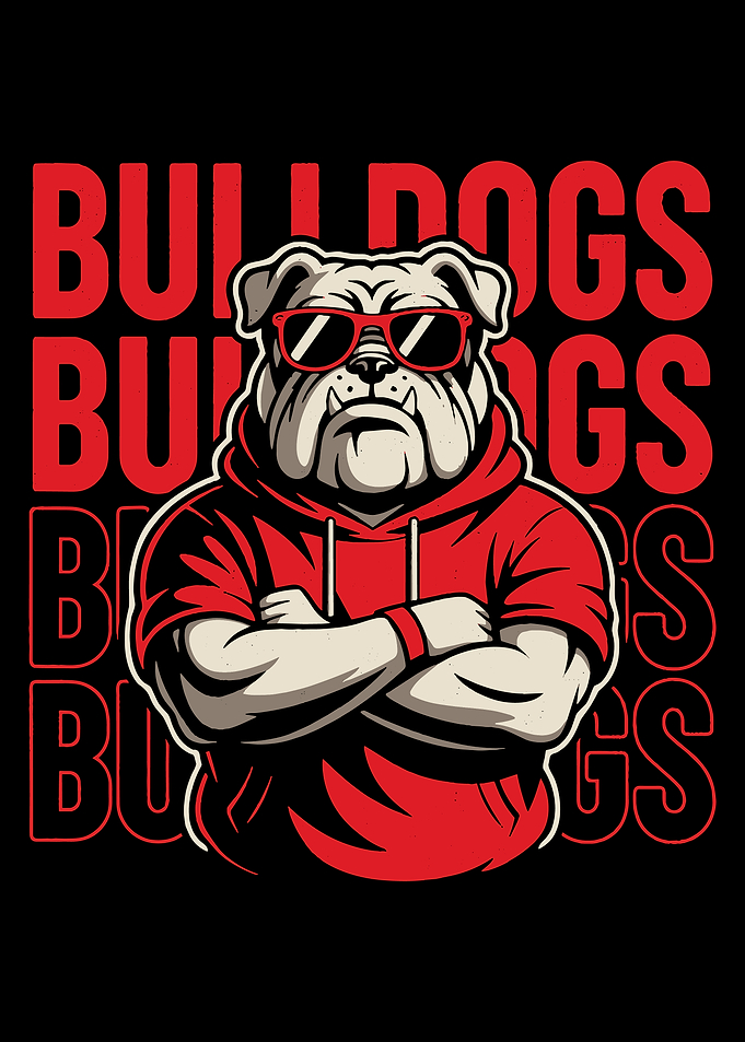 Cool Bulldog Poster, Red Hoodie Cartoon Dog Wall Art, Urban Mascot Illustration Print
