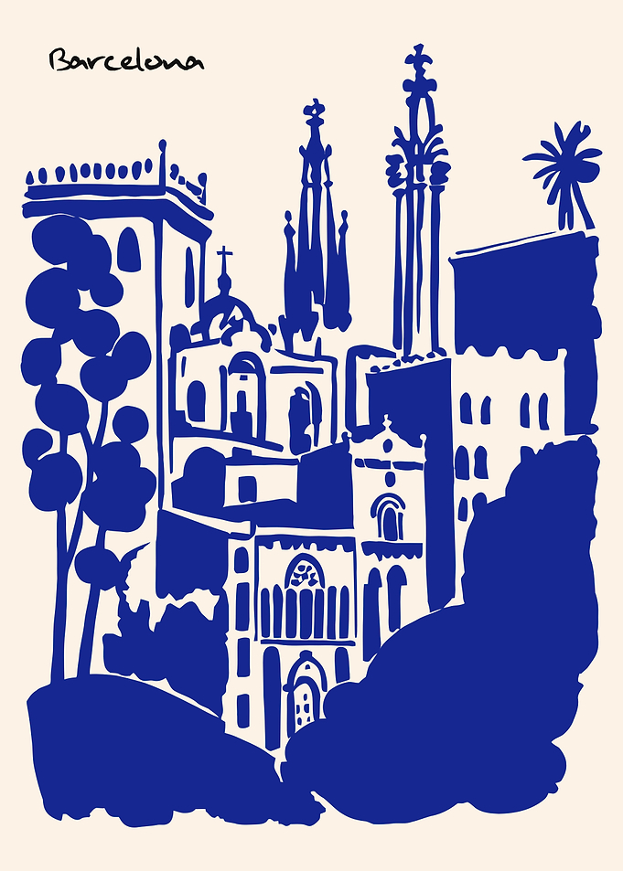 Barcelona Cityscape Blue Silhouette Illustration