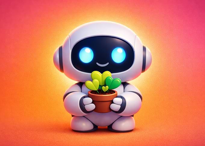 Cute Robot Holding Plant Pot