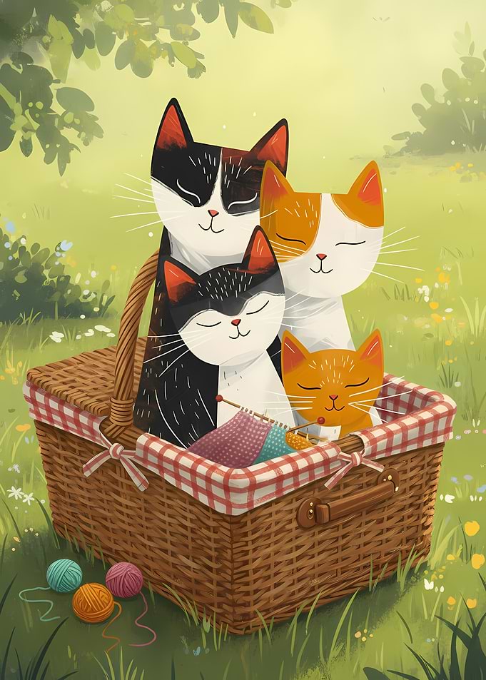 Cats in a Picnic Basket