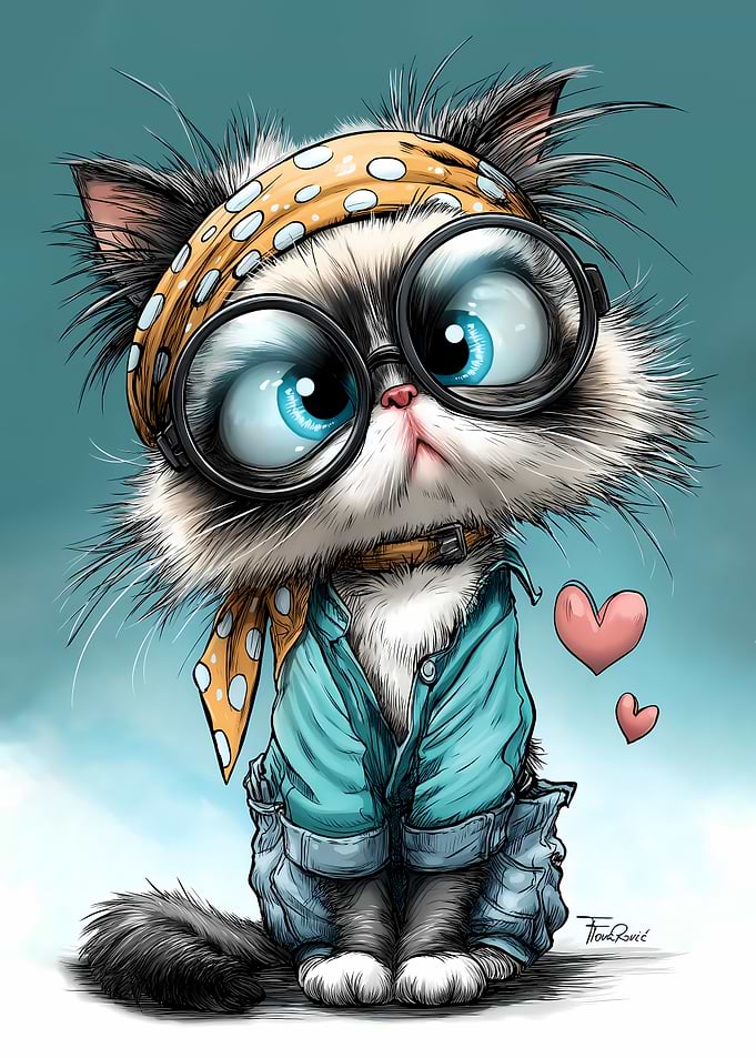 Cartoon Cat with Glasses