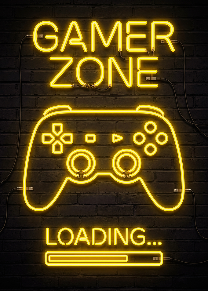 Gamer Zone Neon Sign on Brick