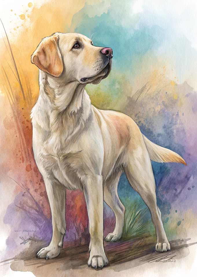 Watercolor Painting of a Yellow Labrador