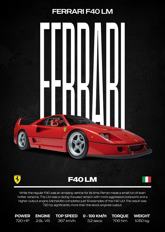 Ferrari F40 LM Car Poster