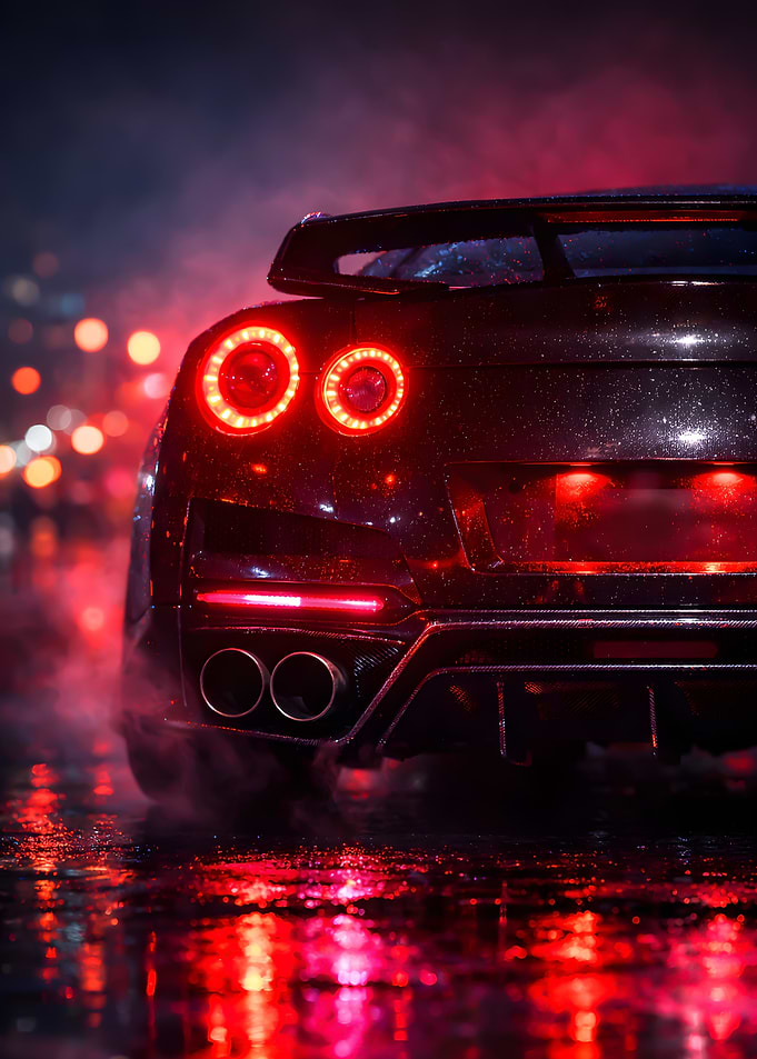 Sleek Car Rear View at Night Nissan Skyline