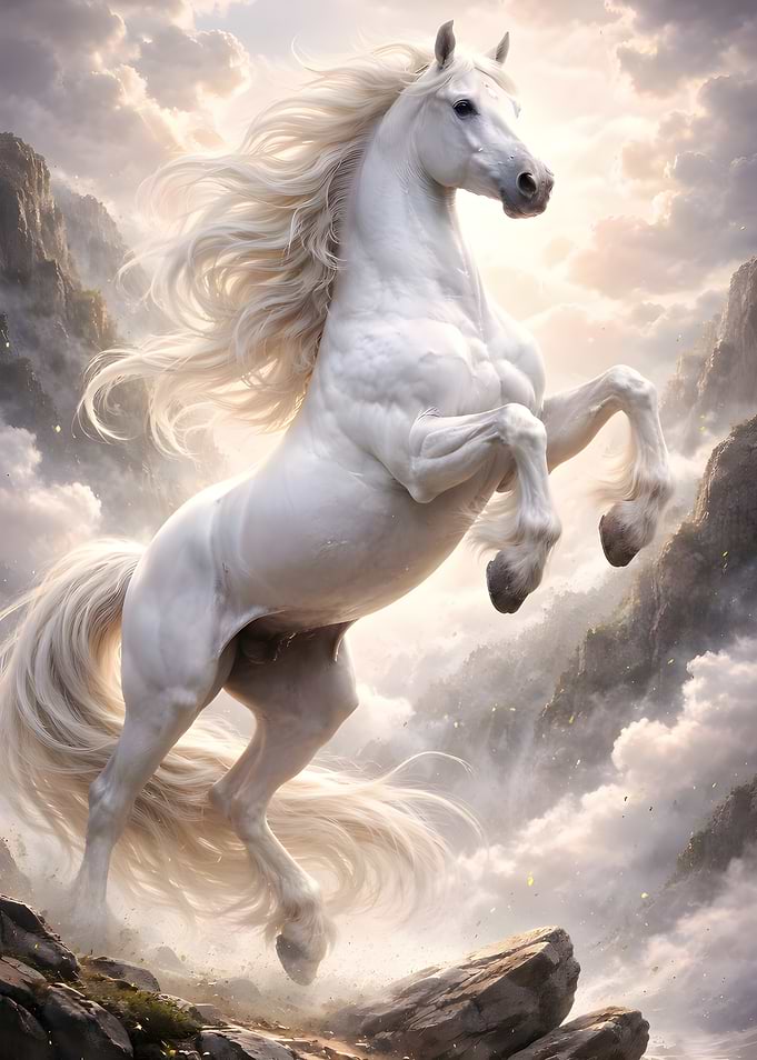 Majestic White Horse Rearing Up