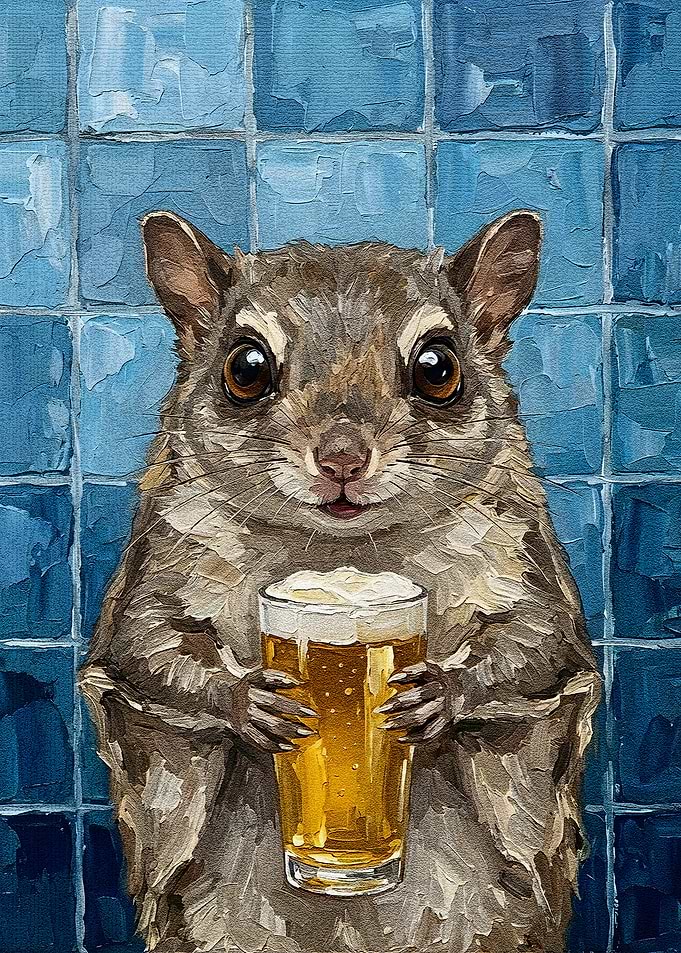 Squirrel with Beer Painting