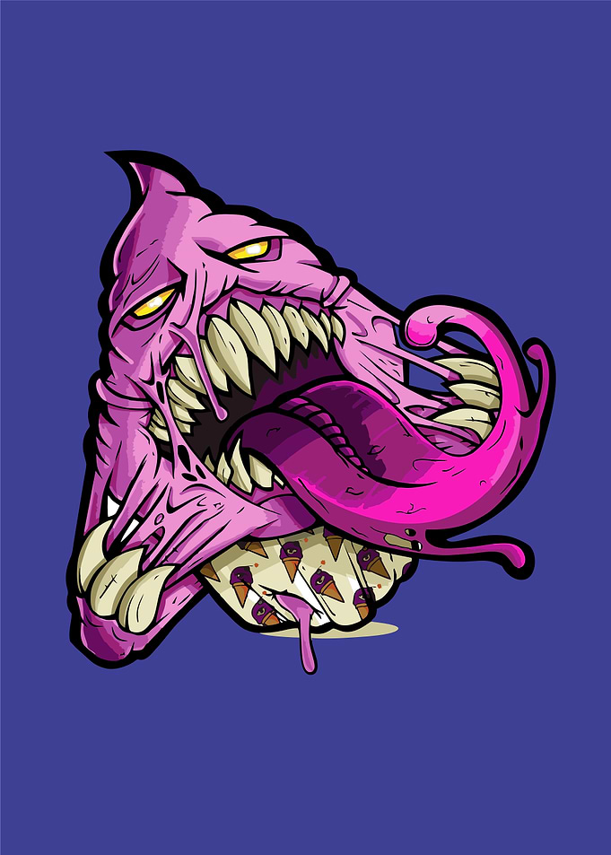 Ice Cream Monster Cartoon Illustration