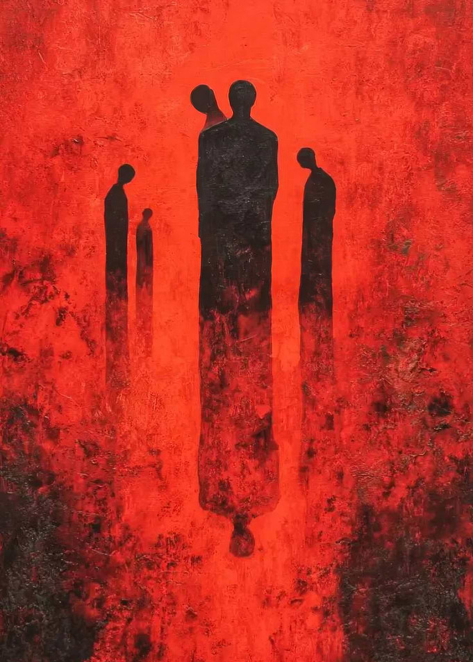 Abstract Figures in Red and Black