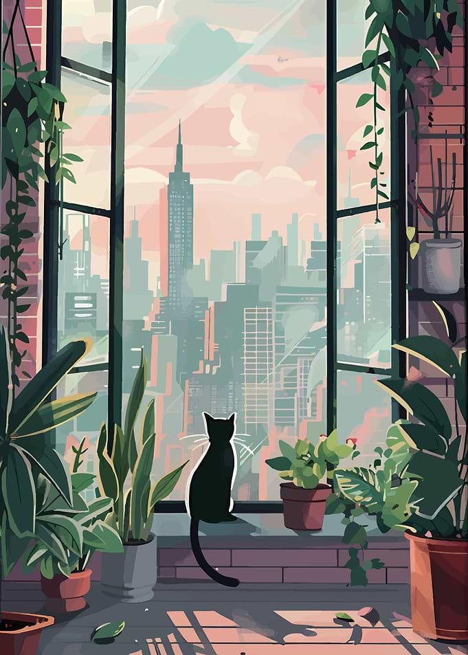 Cat gazing at New York City