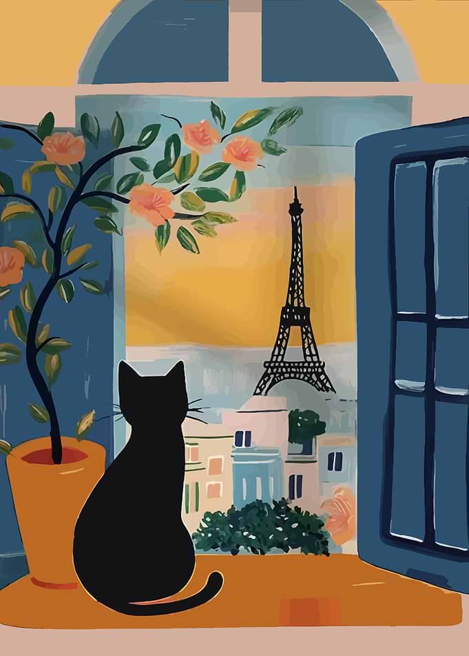 Cat in Paris Window Painting