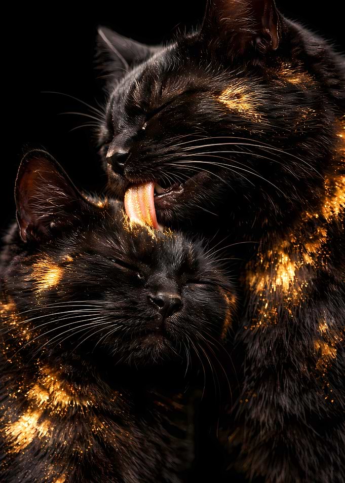 Black Cats Couple - Luxury Animal Wall Art - Romantic Gift Decor