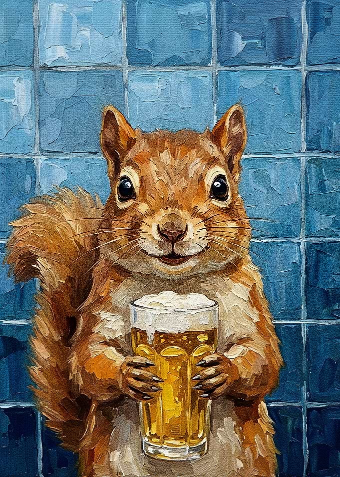 Squirrel with Beer Painting
