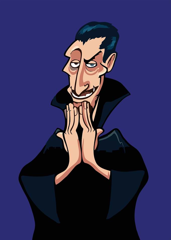Cartoon Dracula with Hands to Chin