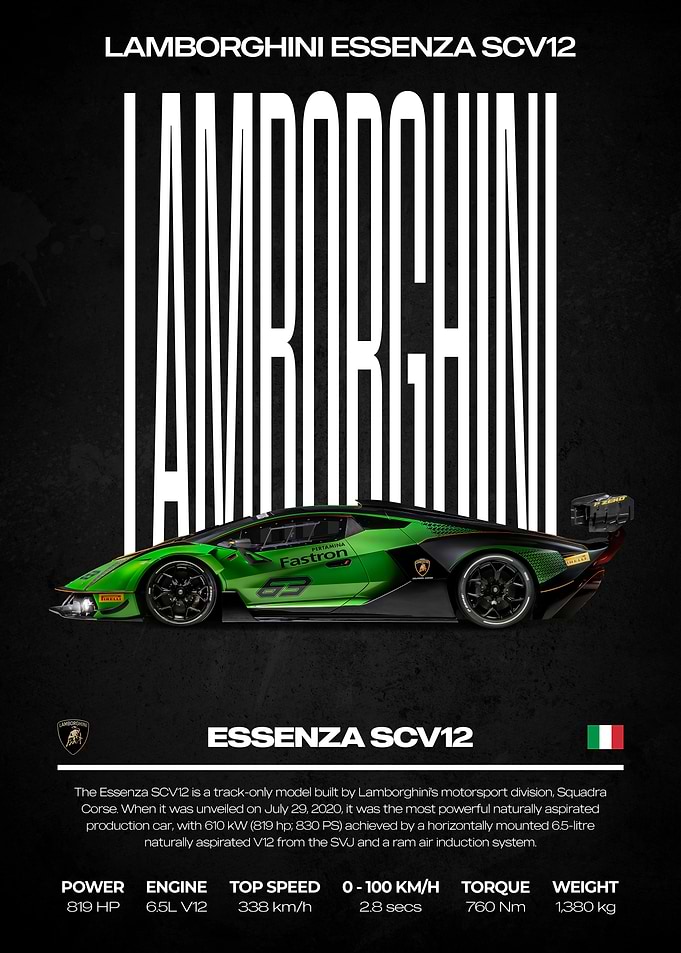 Lamborghini Essenza SCV12 Car Poster