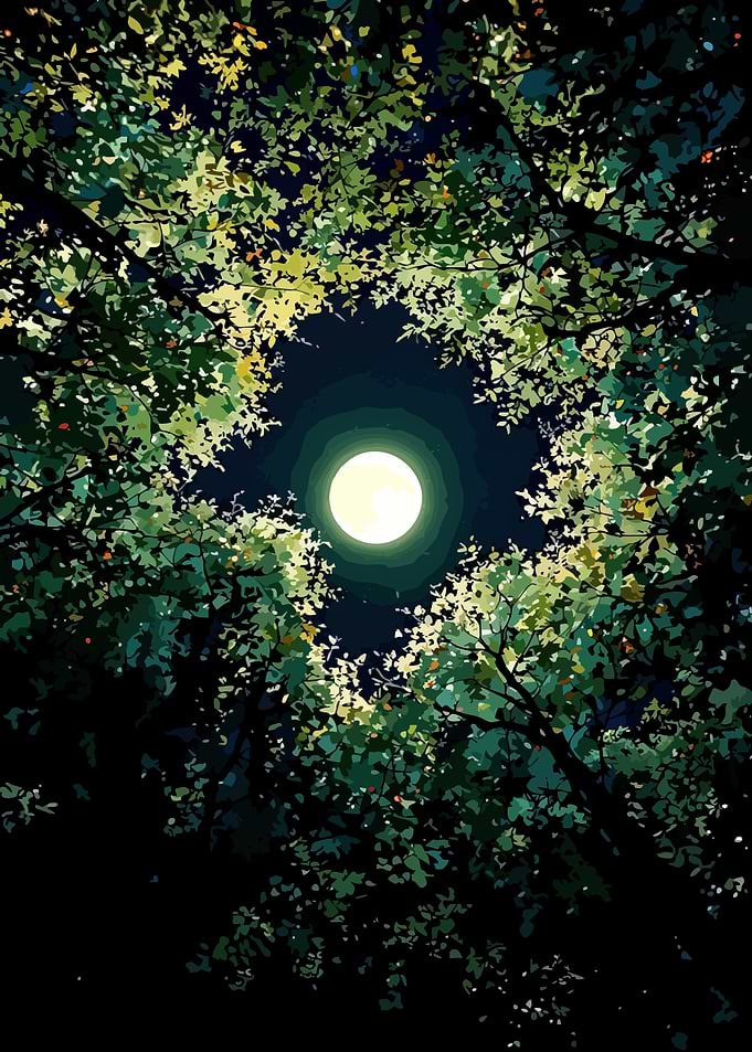 Moon Through Trees