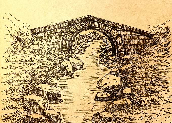 Stone Bridge Ink Drawing Landscape