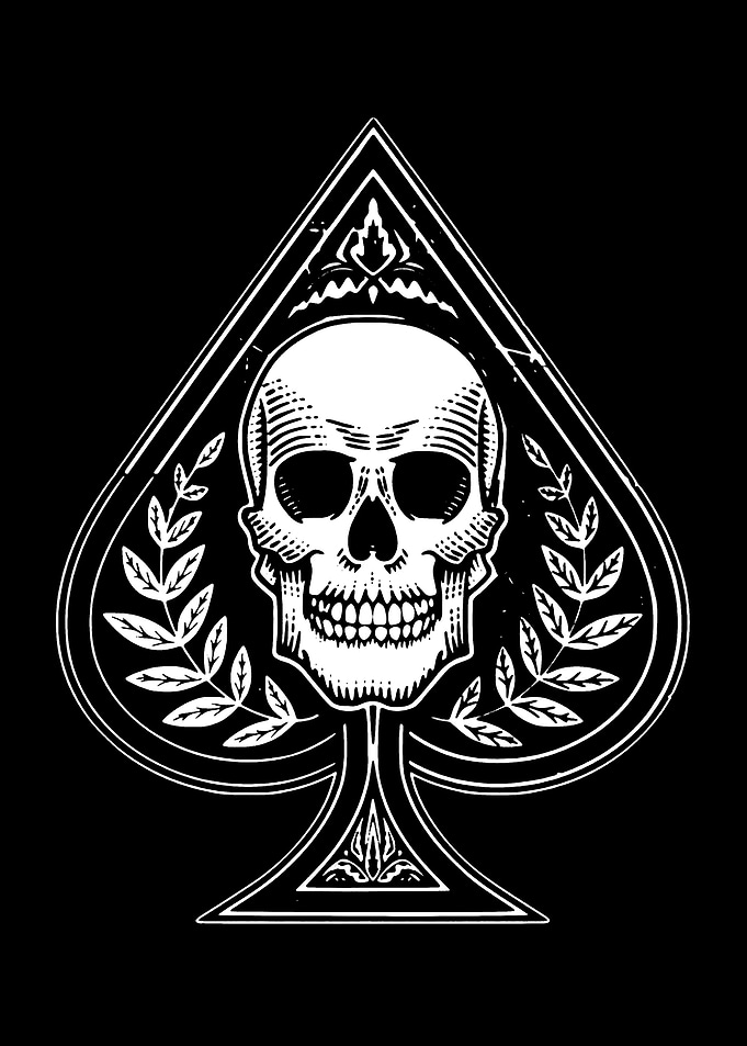 Skull Spade Black and White Graphic