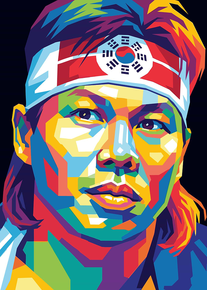 Colorful Portrait with Korean Flag Headband