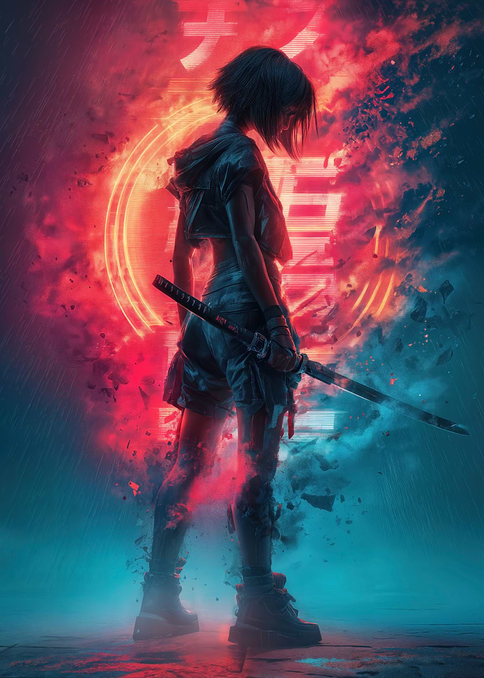 Cyberpunk Warrior with Katana