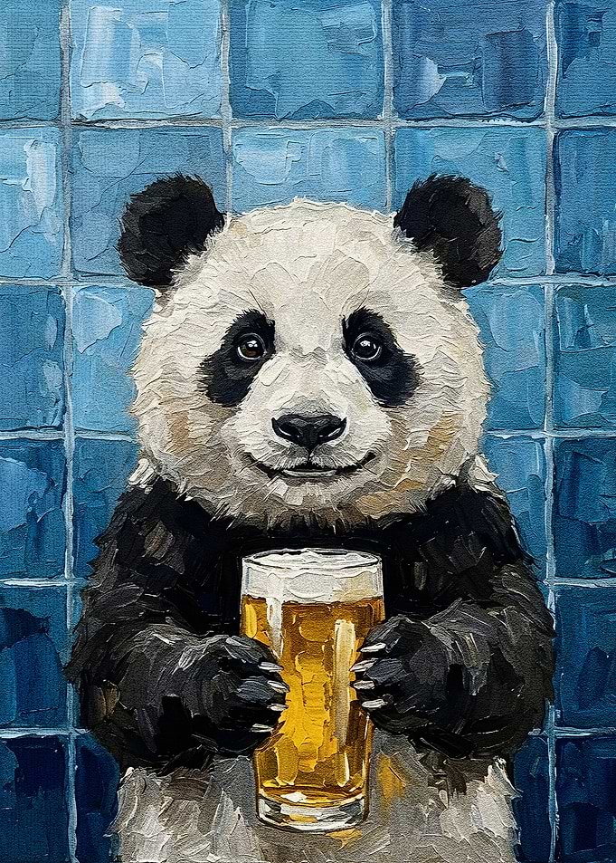 Panda with Beer Painting