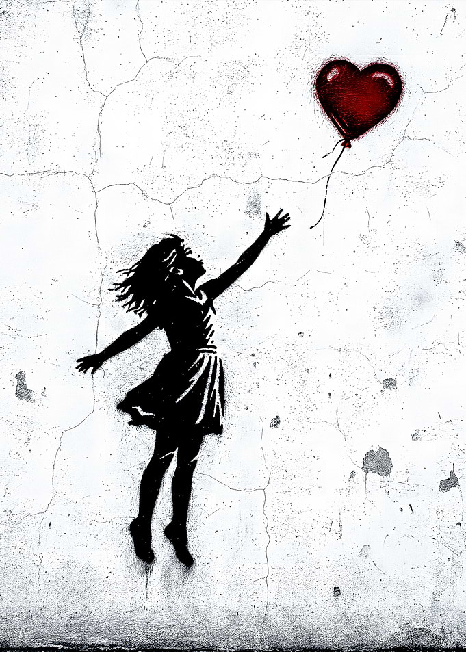 Urban Hope - Street Art Girl with Red Heart Balloon Poster