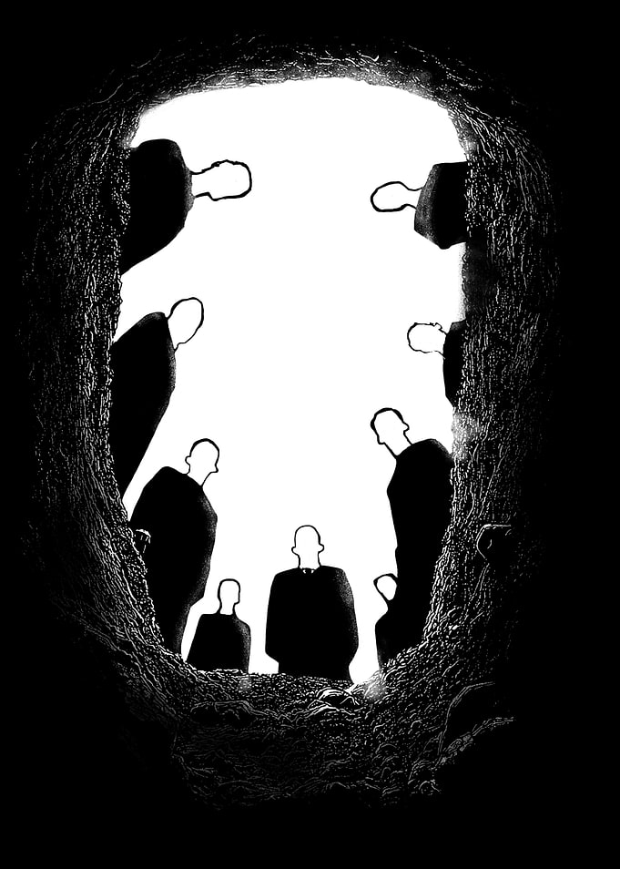 Black and White Silhouette Crowd in Hole