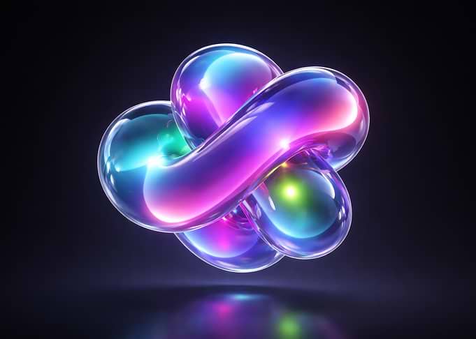 Abstract iridescent knot on dark background