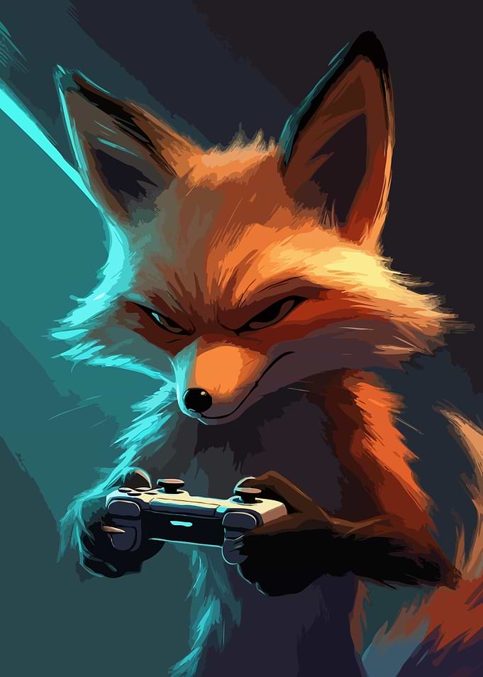 Fox Gamer with Controller Gaming Art