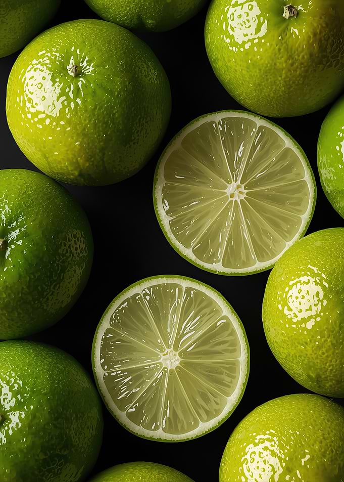 Fresh Limes on Black Background