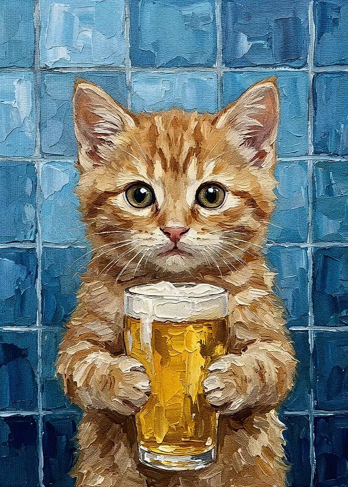 Kitten with Beer Painting