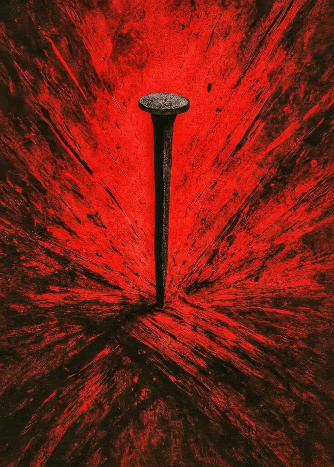 Nail in Red Abstract Background