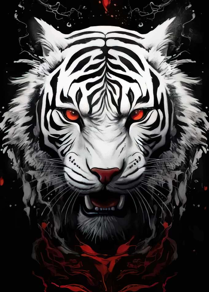 White Tiger Portrait with Red Eyes