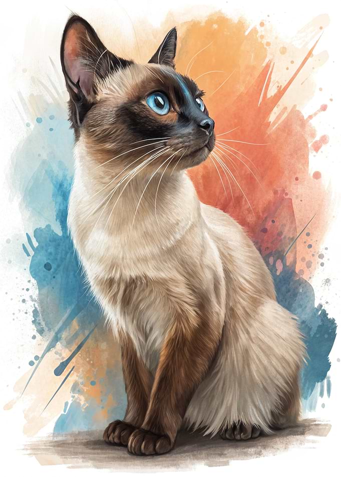 Siamese Cat Watercolor Portrait