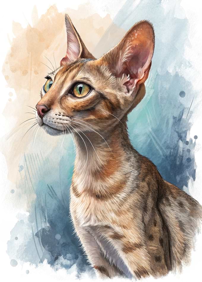 Elegant Oriental Cat Watercolor Portrait