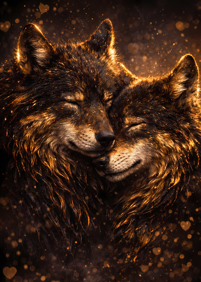 Wolves Couple - Luxury Animal Wall Art - Romantic Gift Decor