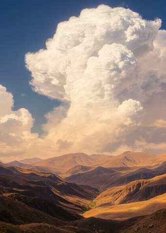Mountain Valley with Cumulus Cloudscape