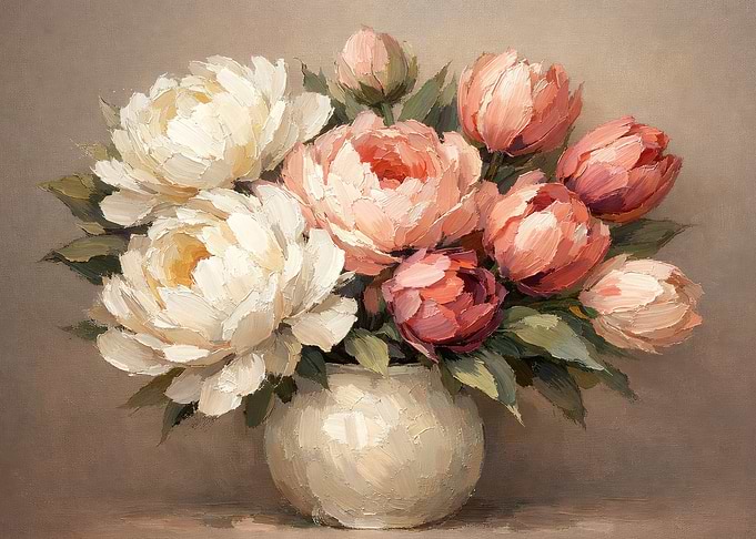 Floral Still Life Painting with Peonies
