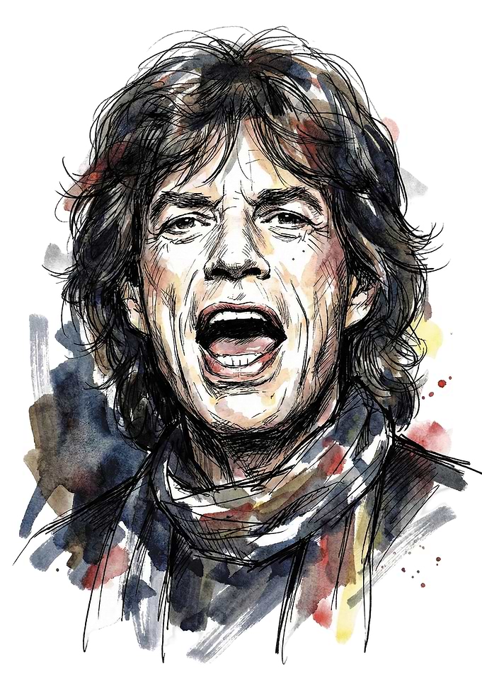 Mick Jagger Watercolor Portrait