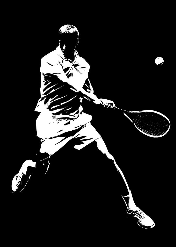 Tennis Player in Action, Black and White