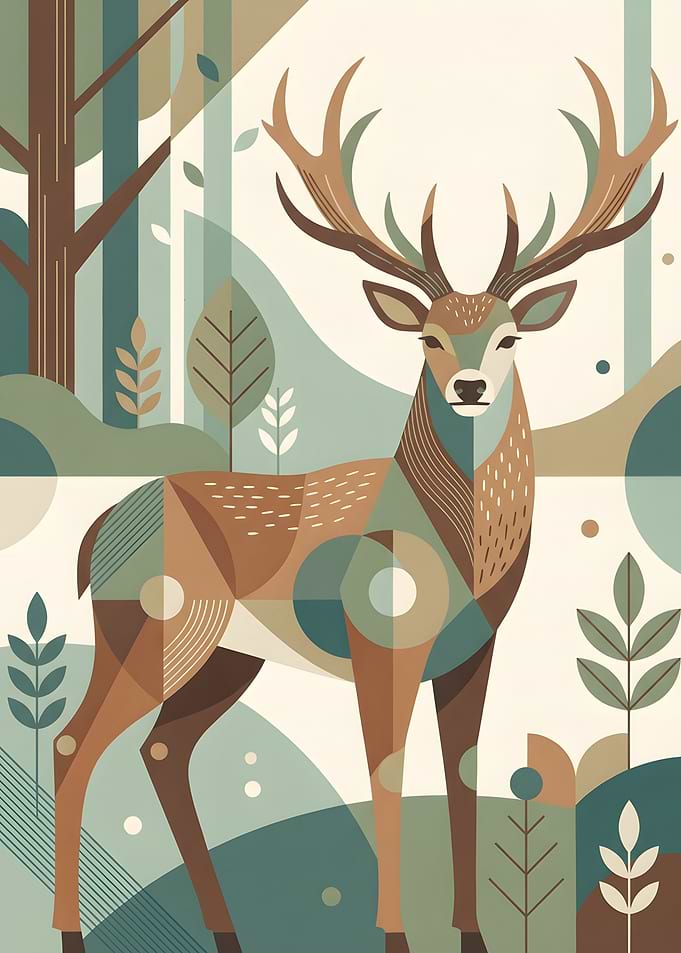 Geometric Deer in Forest Illustration