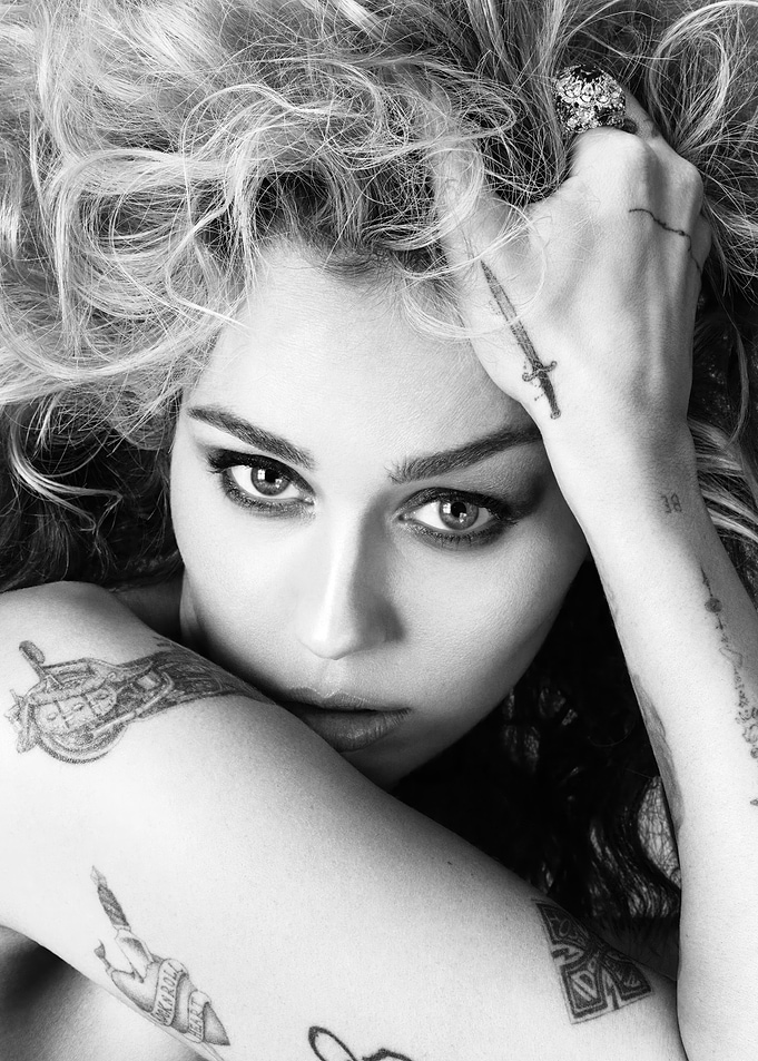 Black and White Portrait of miley cyrus