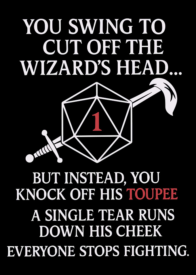 Funny DnD Poster, D20 Critical Fail Wall Art, Dungeons and Dragons Humor Print