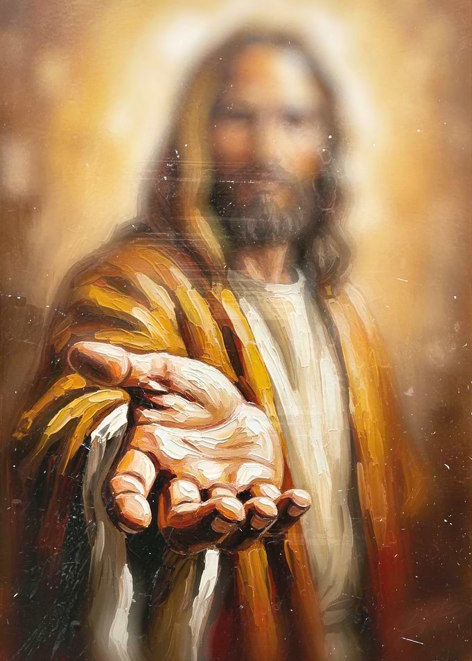 Jesus Christ reaching hand painting