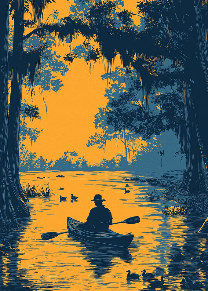 Kayaking in the Bayou Illustration