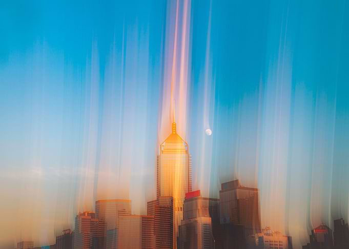 Abstract Cityscape with Moon