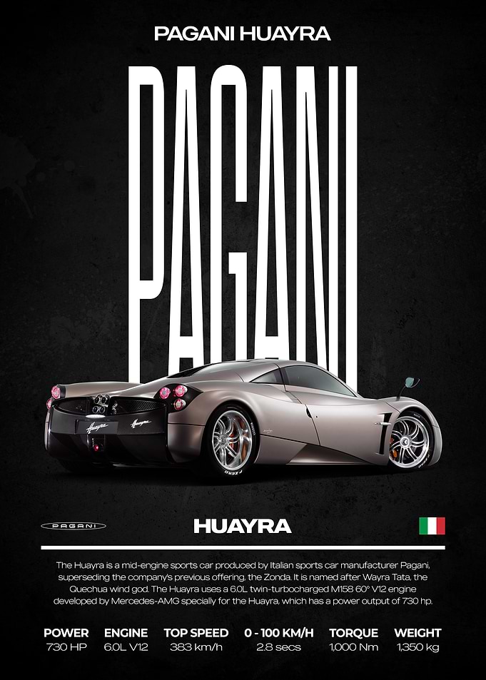 Pagani Huayra sports car poster