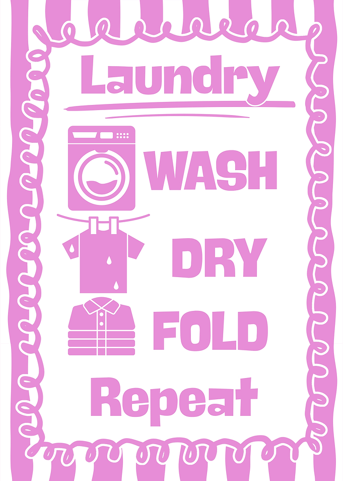 Laundry Instructions Pink and White Sign